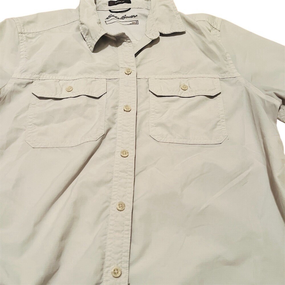 Eddie Bauer Button-Up Shirt Womens Size S Gray Short Sleeve Collared